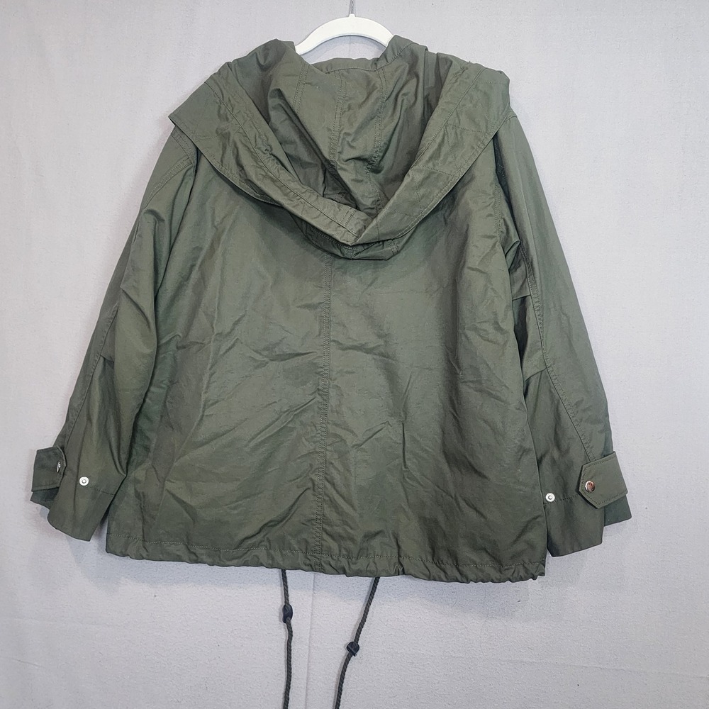 H&M Utility Jacket Olive Green Hooded Drawstring Hem Womens Size‎ 4 - Picture 3 of 8
